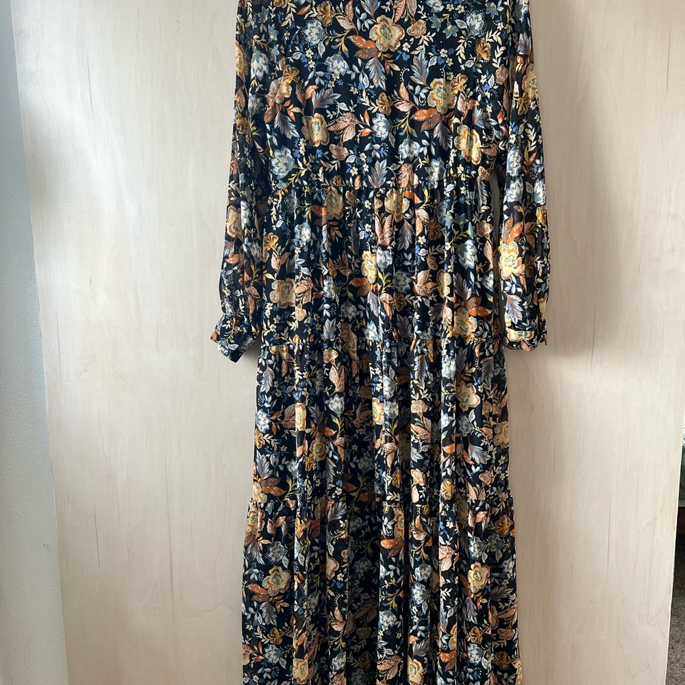 Lucky Brand Black and Brown Floral Long Sleeve Dress - Picture 2 of 6